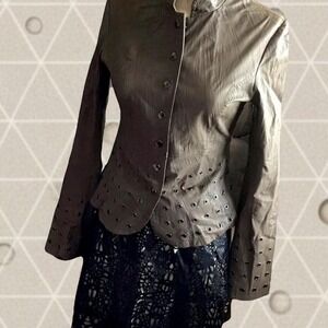 Parker Filomena Leather Laser Cut Skirt in Black Size 6